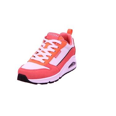 Imagem de Skechers Tênis feminino Uno 2 Much Fun, Camurça rosa laranja e branco Duraleather M, 6.5 UK