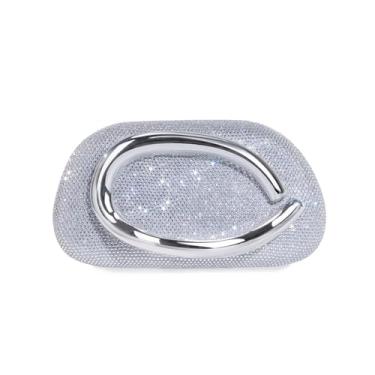Imagem de Bolsa feminina clutch com strass para noite com decoração de metal, bolsa tiracolo para festa de casamento, Prata