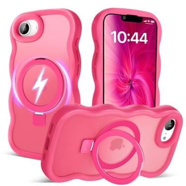 Imagem de Amzfield Capa para iPhone 16e, compatível com Magsafe com anel magnético invisível suporte moldura ondulada fofa translúcida fosca rígida capa de telefone à prova de choque de silicone mulheres