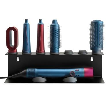 Imagem de Suporte de armazenamento de ferro de montagem na parede para acessórios, organizador de ferramentas de ondulação com suportes de silicone, suporte preto fosco