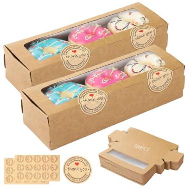 Imagem de Caixas flip-top marrons, 100 peças com janelas, 200 adesivos de vedação, caixas de sobremesa retangulares para biscoitos e chocolates