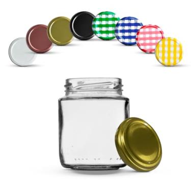 Imagem de Pote Vidro Pequeno, 12 Potes de Vidro 240ml com Tampas Metálicas E Lacres(Dourado)