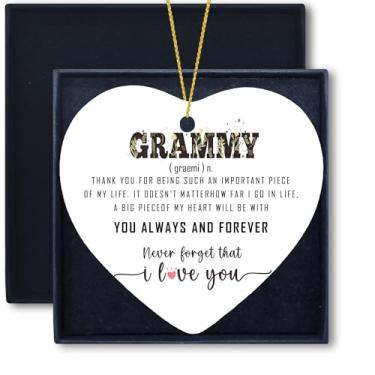 Imagem de Welshower Ornamentos de Grammy, presentes de aniversário para avó dia das mães, aniversário de netos, melhores presentes de avó de cerâmica pendurado coração ornamento lembrança para decoração de