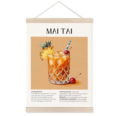 Imagem de Welshower Moldura de pôster de bar Mai Tai, presentes para amantes de coquetéis, arte de parede de coquetel tropical Mai Tai decoração para bar pub lounge cozinha casa quarto apartamento, 30 x 40 cm