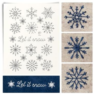 Imagem de Padrões de bordado em bastão e costura, designs de feriado/floco de neve, papel de transferência estabilizador de bordado solúvel em água, kit de bordado manual para iniciantes (1 página de feriado)