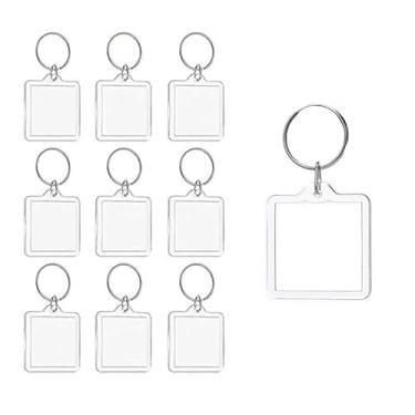 Imagem de Chaveiro de inserção de foto porta-chaves de plástico transparente em branco com inserção faça você mesmo álbuns de fotos para lembranças de entes queridos - pacote com 10