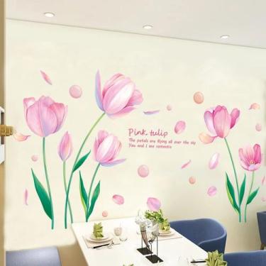 Imagem de Adesivos de parede Pink Tulip Autoadesivos PVC Floral 60x90cm - yiweis