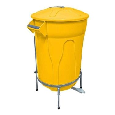 Imagem de Lixeira Redonda 100L Amarela + Pedal De Aço Desmontável Jsn