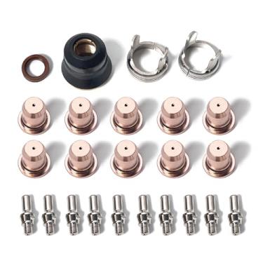 Imagem de FUZIDDN Kit de consumíveis de cortador de plasma IPT40 de 24 peças | Compatível com YESWELDER CUT 55DS Pro/CUT 65DS | Eletrodos/pontas de latão e aço inoxidável (eletrodo, bocal, tampa de retenção)