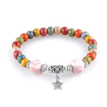 Imagem de KILIPOL Pulseira de contas de cerâmica colorida estilo étnico chinês hippie boêmio, estilo iterário e antigo, joia de praia de verão boêmia, presente de Natal para mulheres (Estilo11