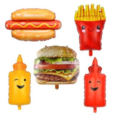 Imagem de 5 Pack Food Shaped Foil Balloons Set: Hamburger, Hot Dog, French Fries, Ketchup, Mustard Bottle - BBQ Party Decorations for Birthday, Picnic, Baby Shower Supplies