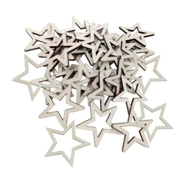 Imagem de oshhni Conjunto de 50 Vazadas de Madeira Sem Acabamento para Enfeites, Aros de Estrela Versáteis para Scrapbooking, Pintura e Decoração de Natal, 4cm