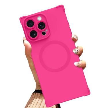 Imagem de AIGOMARA Capa magnética para iPhone 16 Pro de 6,3 polegadas [compatível com MagSafe] Capa protetora fina de TPU macio rosa choque com cantos reforçados à prova de choque para mulheres e homens