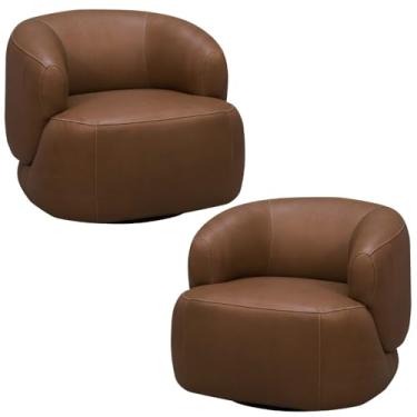 Imagem de Kit 2 Poltronas Decorativas Giratória Orgânica Sala Living Begur L06 Couro Marrom Claro - Lyam Decor