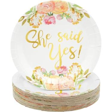 Imagem de Decorações de chá de noiva, pratos de papel de 22,86 cm (22,86 cm, pacote com 48)