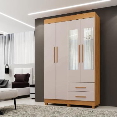Imagem de Guarda Roupa Solteiro com Espelho 4 Portas 2 Gavetas com Pés Copacabana New Benetil