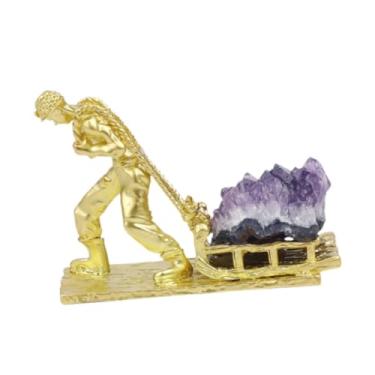 Imagem de Ｂｅｓｇａ Estátua de mineiro de estatueta de metal com escultura de ornamentos de base de base estável para o corredor da sala de estar interno de sala de estar, Puxando Carrinho