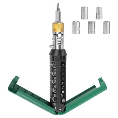 Imagem de Conjunto de chaves de fenda catraca, conjunto de chaves de fenda múltiplas 14 em 1, chave de fenda de ângulo ajustável giratório de 180°, tudo em um magnético com soquetes e brocas, fácil de dobrar