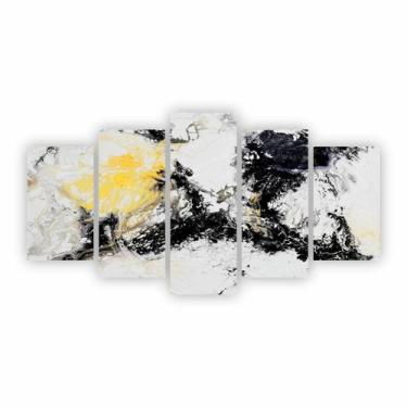 Imagem de Quadro Abstrato Manchas Preto Branco E Amarelo Canvas 155X80 - Plimsho