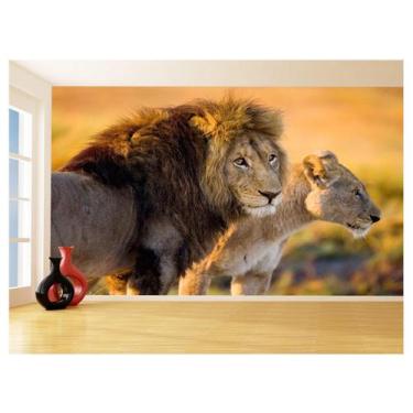 Imagem de Papel De Parede 3D Animais Leão Família Casal 3,5M Anm535 - Você Decor