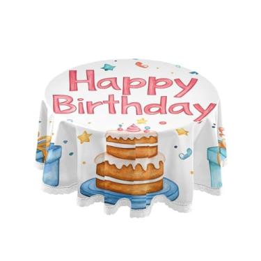 Imagem de SEHANY Toalha de mesa redonda para festa de feliz aniversário de 152 cm, tecido lavável sem rugas, toalha de mesa redonda com decoração de renda para decoração de aniversário de restaurante