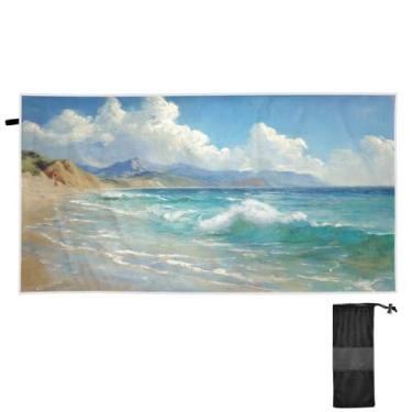 Imagem de Blueangle Toalha de praia com pintura a óleo do oceano tropical - Toalhas de viagem leves e compactas de grandes dimensões - Toalha super absorvente de secagem rápida para natação, acampamento e