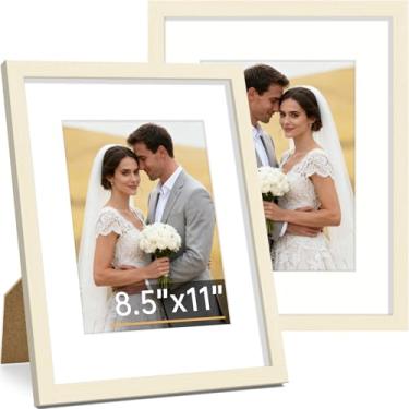 Imagem de Vittanly Conjunto de 2 porta-retratos de 21 x 28 cm, moldura de madeira maciça para parede ou mesa, exibição de foto 15 x 20 com tapete ou 21 x 28 sem tapete, branco