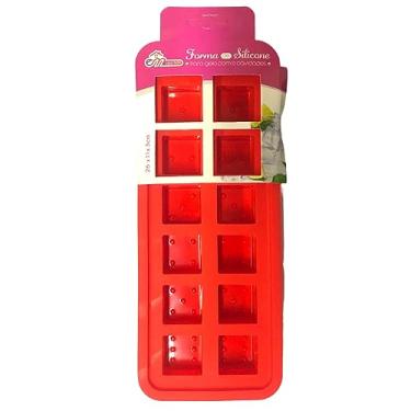 Imagem de Forma De Gelo Silicone Flexível Dadinhos 12 Cubos Vermelho