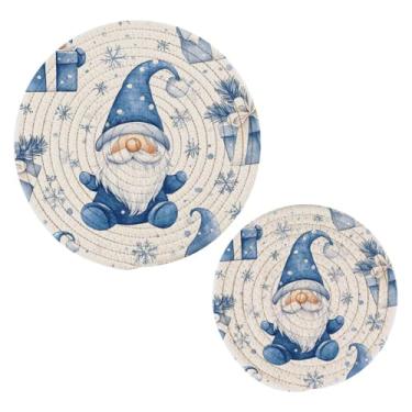 Imagem de Blueangle 2 peças de suporte de panela de trivet de flocos de neve de gnomos em aquarela - conjunto de pegadores de panela de tecido redondo - almofadas quentes trançadas de algodão - porta-copos