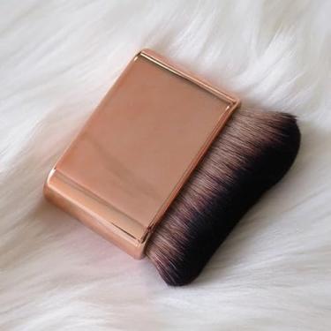 Imagem de 1 pincel profissional de base Kabuki, pincel de base líquida, adequado para uso no rosto, pescoço e corpo. (ouro rosa)