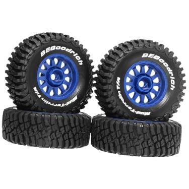 Imagem de oshhni Conjunto de 4 pneus de caminhão RC, acessórios de reposição para upgrade, peças de fácil instalação, cubos de roda universais para escala 1:14 e 1:16, Azul