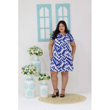Imagem de Vestido Plus Size Estampado Soltinho Manga Ou Sem Manga - WM, Azul