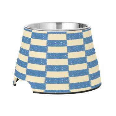 Imagem de Blueangle Tigelas elevadas para cães com aço inoxidável - Prato antiderrapante para animais de estimação de 2,3 xícaras de alta capacidade para saúde da coluna e design xadrez azul e creme (330)