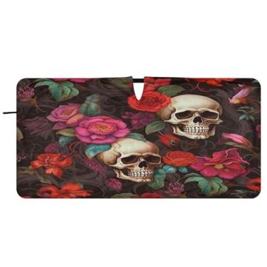 Imagem de Blueangle Para-brisa com padrão de crânio rosa - 149.9 cm x 76.2 cm dobrável carro janela dianteira para-sol blocos raios UV viseira de sol (719)