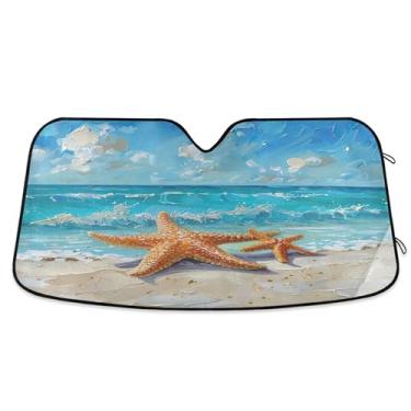 Imagem de SEHANY Para-brisa de carro de verão, mar, praia, para-sol para mulheres, pára-brisa frontal dobrável para carro, caminhão, SUV - Protetor de viseira de sol automotivo bloqueia os raios UV mantém seu