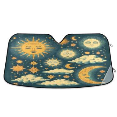 Imagem de ATTX Para-brisa de carro retrô Sun Moon 134.6 cm x 59.7 cm Protetor solar universal com proteção UV, persiana de janela frontal automática dobrável para Sedans SUVs caminhões #190