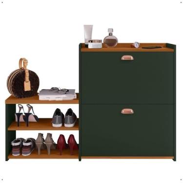 Imagem de Sapateira Banquinho 21 Calçados Prateleira Gaveta Basculante(Verde/Cedro)