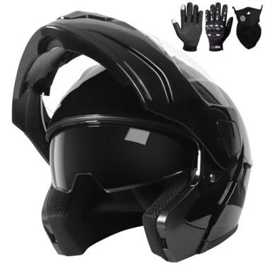 Imagem de Capacetes de motocicleta modulares para adultos, aprovado pelo DOT, viseira dupla, capacete completo para homens e mulheres Moto ATV UTV Snowmobile ADV quatro rodas bicicleta de rua com luvas e