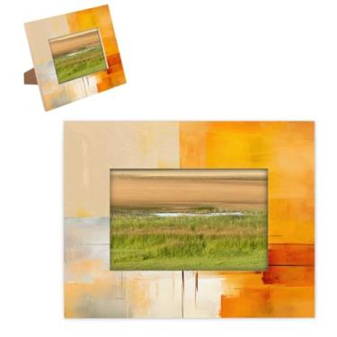 Imagem de hongjinglin Moldura para fotos de 20 x 25 cm, painel de madeira de madeira, pintura laranja, moldura com tapete para parede e mesa, moldura para pendurar na parede para decoração de casa e amigos da