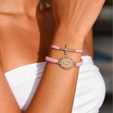 Imagem de Pulseira de cruz de rosário para mulheres, pulseira de cruz Nossa Senhora do Rosário Joias Cristãs Rigiosas Presentes para ela, Acessórios Inspiradores Católicos Presentes de Amizade, Medium, Latão