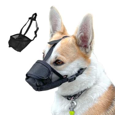 Imagem de Focinheira antilatido, macia e respirável para cães evita mordidas, latidos e mastigação, malha ajustável, focinheira de nylon para cães pequenos, médios e grandes
