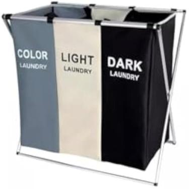 Imagem de Cesto organizador para roupas sujas, lavanderia, quarto, dobravel, preto.