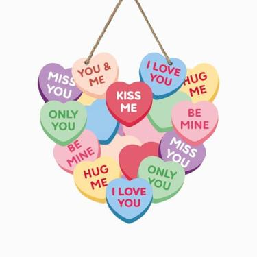 Imagem de Bolisom Placa para porta da frente do Dia dos Namorados, Corações de Amor Coloridos, Cabide de Madeira para Uso Externo, Varanda, Decoração de Casa, Aniversário, Escola, Sala de Aula, Coroa de Madeira