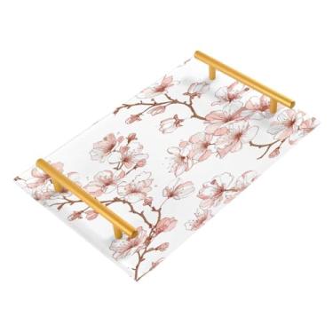 Imagem de Wassud Bandeja de banheiro de flores de cerejeira, bandejas de perfume, alça de maquiagem, cômoda, quarto, cozinha, bancada, mesa, 30 x 20 cm