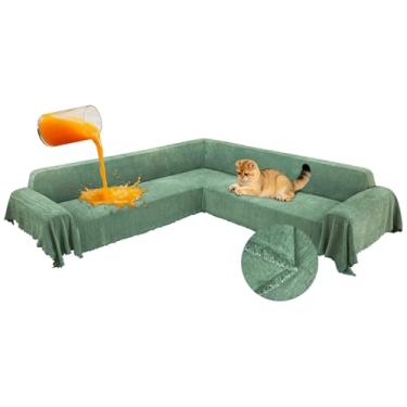 Imagem de ROFASVCO 1OO% capas de sofá seccionais de canto à prova d'água, em formato de L, com borla, macia, grossa, lavável, protetor de móveis para cães e animais de estimação (231 cm x 701 cm, verde claro)