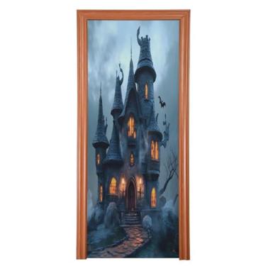 Imagem de CEBUGI 81 x 200 cm capa de porta frontal para cabana de bruxa, removível, lavável, faixa de porta para decoração de casa de festas de fim de ano