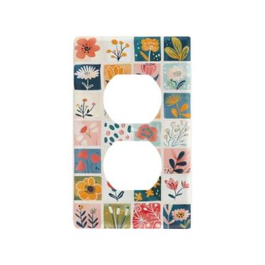 Imagem de Wassud Ilustrações de flores coloridas placa de cobertura de interruptor de luz decorativa capas de parede para tomadas elétricas duplex 4,53 x 2,76 polegadas