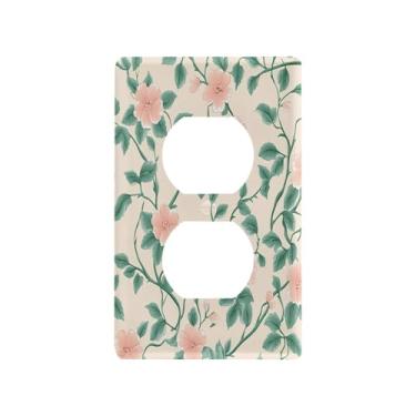 Imagem de Wassud Placa de cobertura para interruptor de luz rosa e folha decorativa para tomadas elétricas duplex 12 x 7 cm