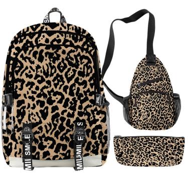 Imagem de Conjunto de mochilas Leopard Anime, 3 peças para mochila escolar infantil