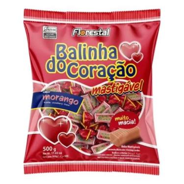 Imagem de Balinha do Coração Mastigável Morango 500g - Florestal